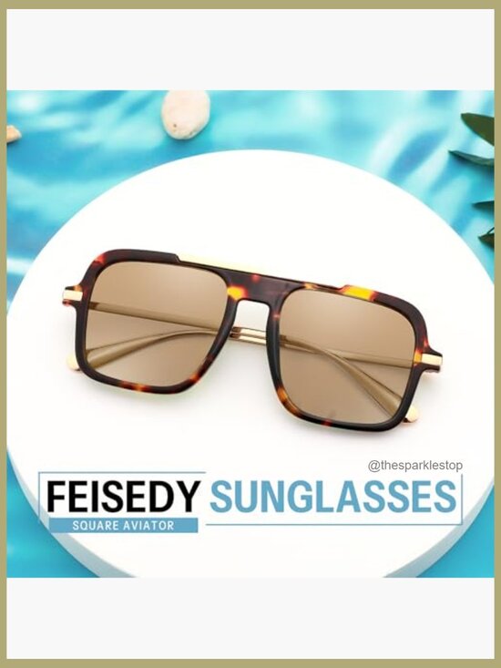 Retro Square Aviator Sunglasses Polycarbonate Frame UV Protection